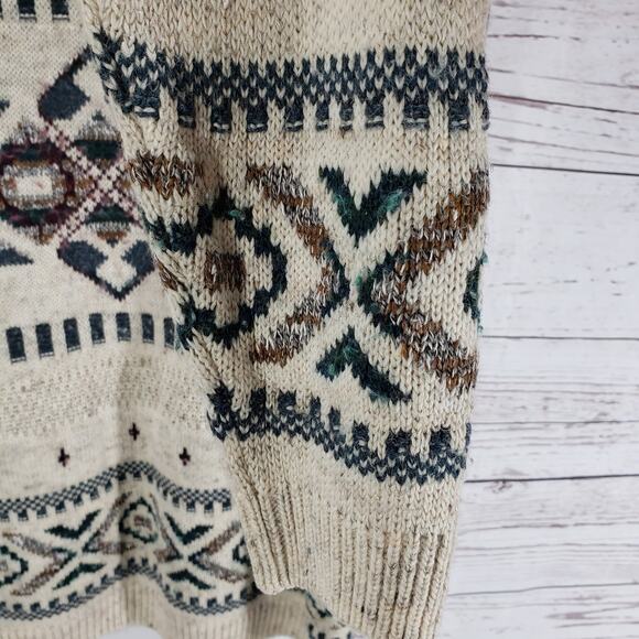 ST. Michael Marks & Spencer Brown Knit Wool Blend Aztec Sweater Size Medium - Picture 8 of 16